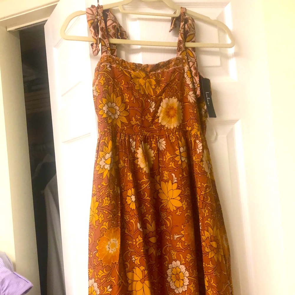 Lulu’s rust brown floral print tie strap maxidress